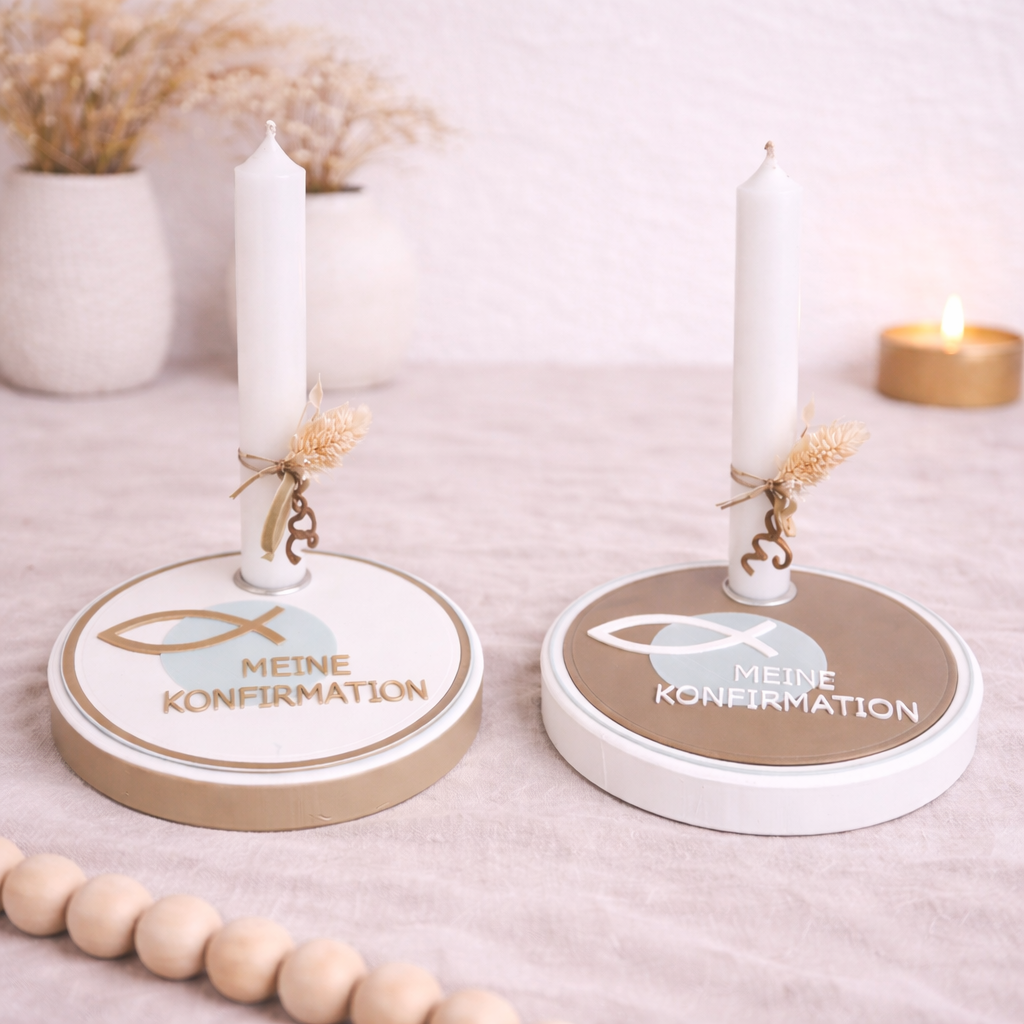 Kerzenhalter „Meine Konfirmation“ – Personalisierte Tischdeko & Geschenkidee