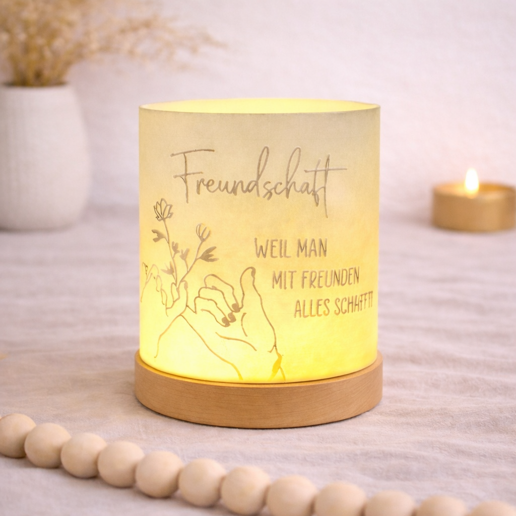 Freundschaftslicht – Warmes LED-Windlicht mit liebevollem Spruch