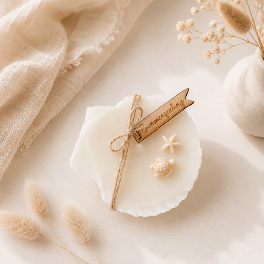 Muschelkerze mit Sommer-Vibes – Handgegossene Deko Kerze im maritimen Design | Geschenkidee Sommer