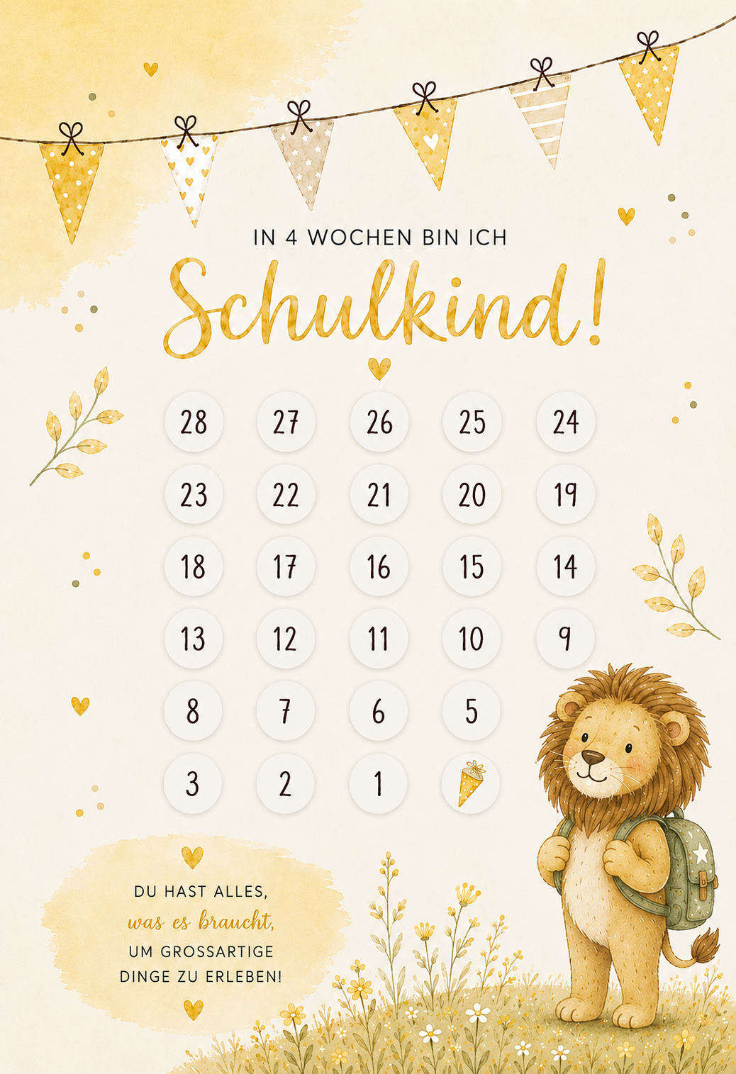 Einschulungs-Countdown – 28 Tage bis zum Schulstart | Abstreichkalender für Kinder | Schulkind Geschenk