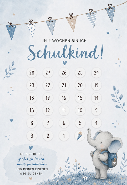 Einschulungs-Countdown – 28 Tage bis zum Schulstart | Abstreichkalender für Kinder | Schulkind Geschenk