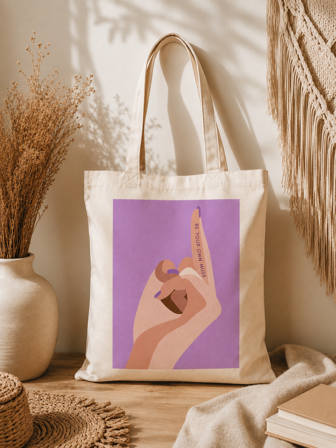 Stoffbeutel „Be Your Own Muse“ – Ästhetische Tote Bag mit Pastell Print | Minimalistische Boho Scandi Tasche