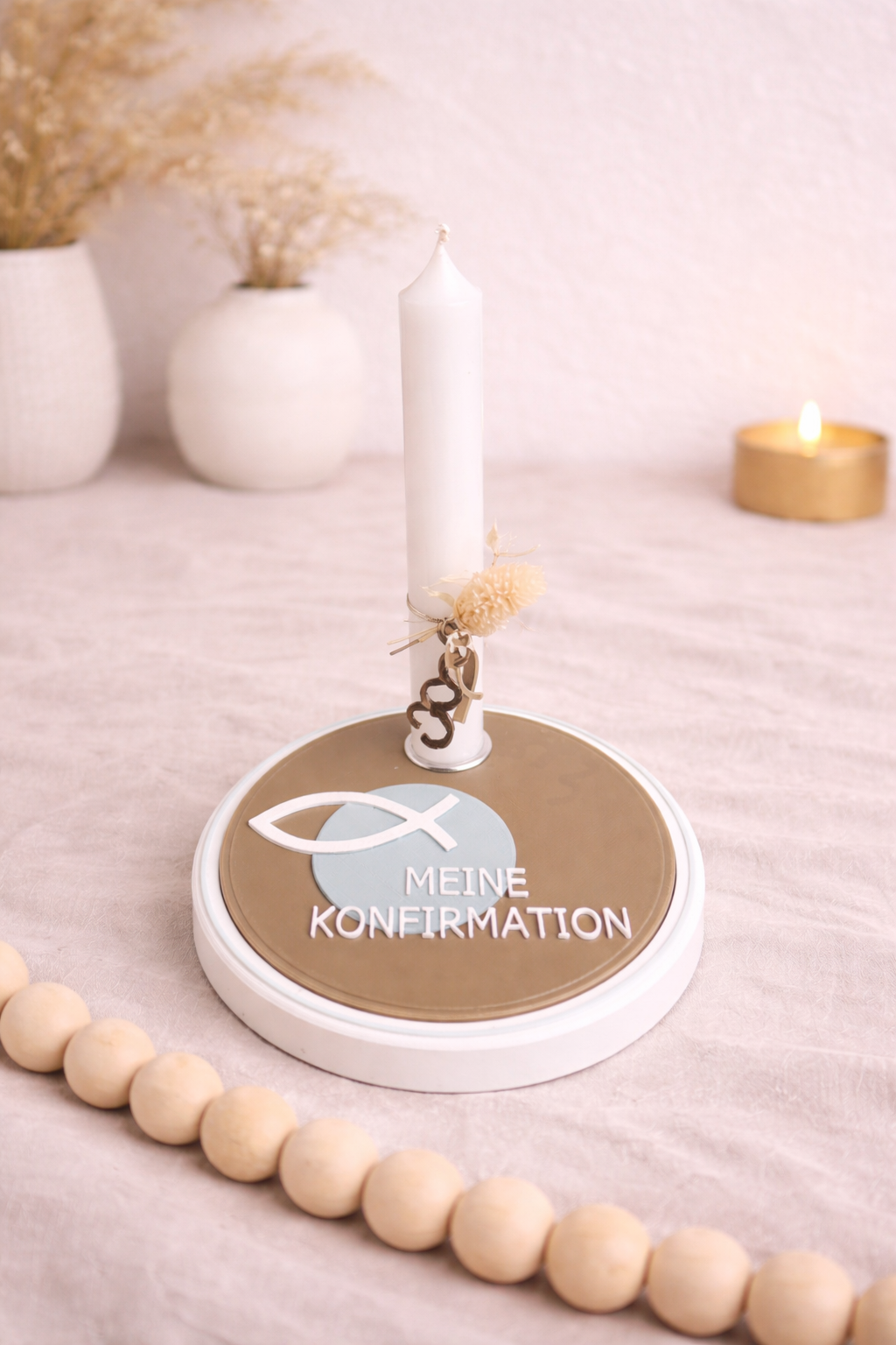 Kerzenhalter „Meine Konfirmation“ – Personalisierte Tischdeko & Geschenkidee