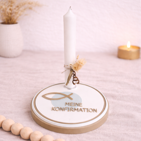 Kerzenhalter „Meine Konfirmation“ – Personalisierte Tischdeko & Geschenkidee