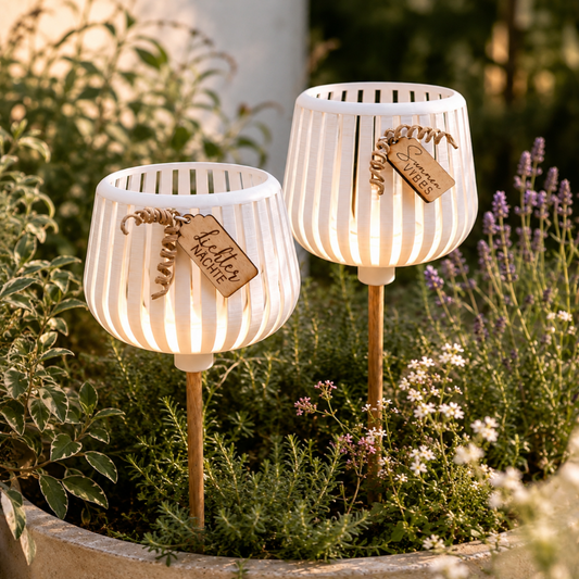 Gartenfackel Summer Vibes – inkl. LED Teelicht mit Timer | Moderne LED Gartendeko für Balkon, Terrasse & Beet | Outdoor Deko