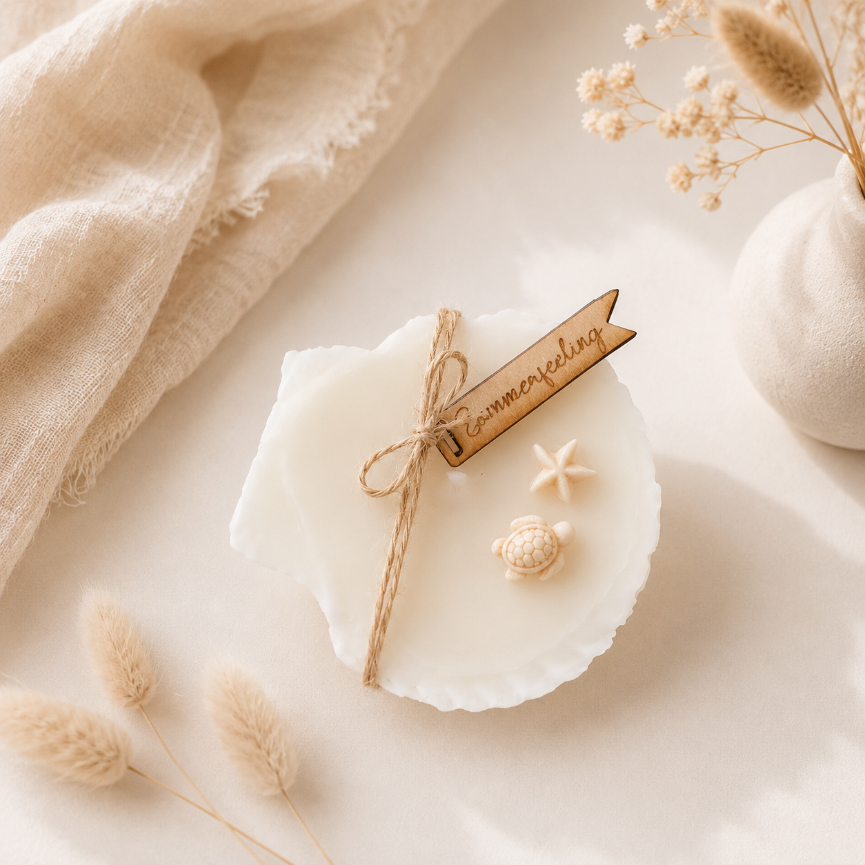 Muschelkerze mit Sommer-Vibes – Handgegossene Deko Kerze im maritimen Design | Geschenkidee Sommer